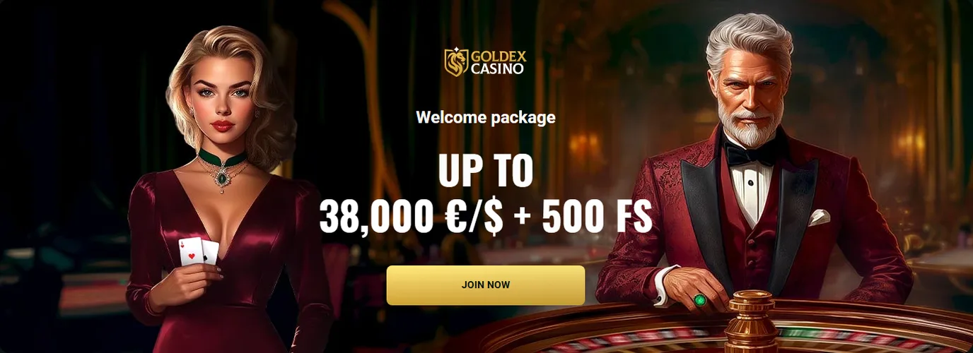 Goldex Casino — 100% až 100 000 Kč/$ + 100 zatočení zdarma
